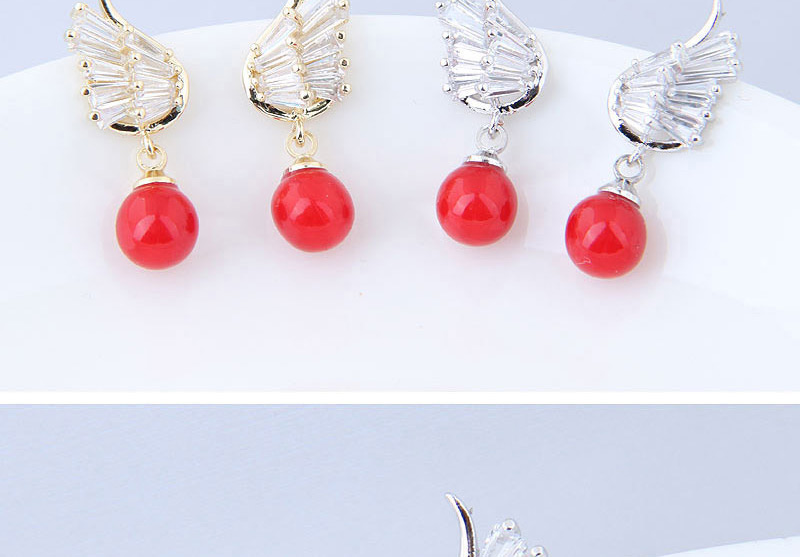 Simple Silver Color+red Wing Shape Decorated Earrings,Drop Earrings