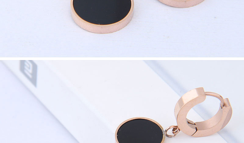 Elegant Rose Gold+black Round Shape Design Simple Earrings,Earrings