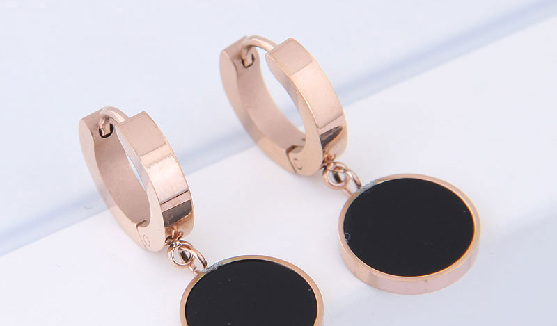 Elegant Rose Gold+black Round Shape Design Simple Earrings,Earrings