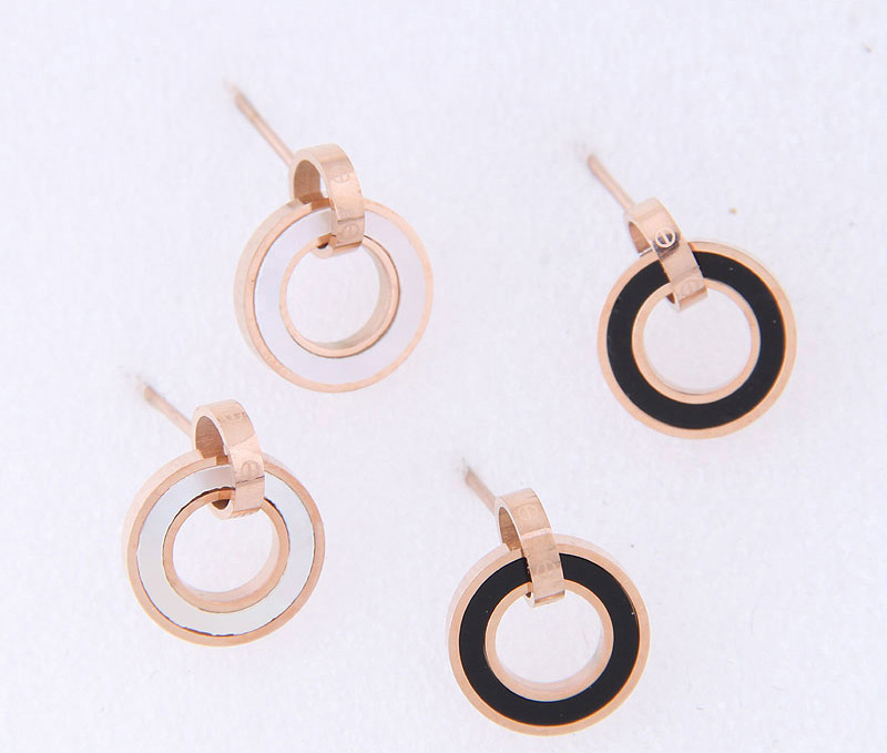 Elegant Rose Gold+black Hollow Out Round Shape Design Earrings,Earrings