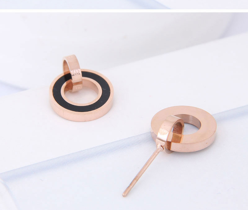 Elegant Rose Gold+black Hollow Out Round Shape Design Earrings,Earrings