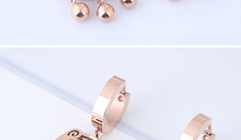 Elegant Rose Gold Longevity Lock Decorated Earrings,Earrings