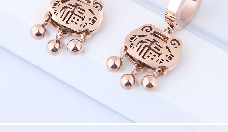 Elegant Rose Gold Longevity Lock Decorated Earrings,Earrings