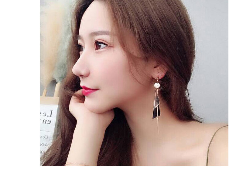 Elegant Rose Gold+black Triangle Shape Design Long Earrings,Earrings