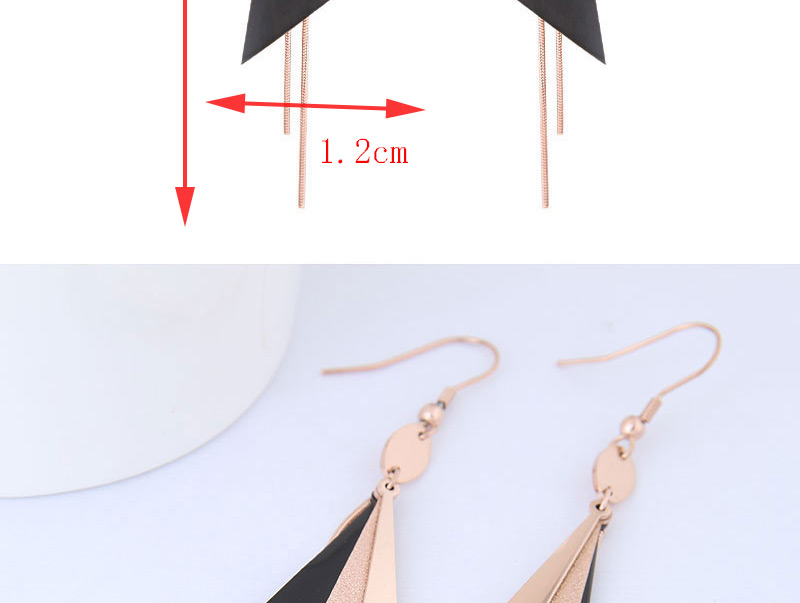 Elegant Rose Gold+black Triangle Shape Design Long Earrings,Earrings