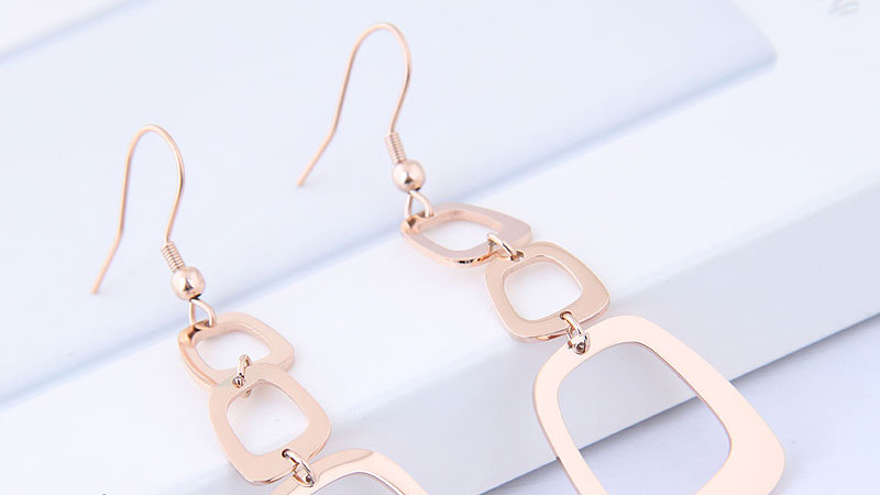 Elegant Rose Gold Square Shape Design Long Earrings,Earrings