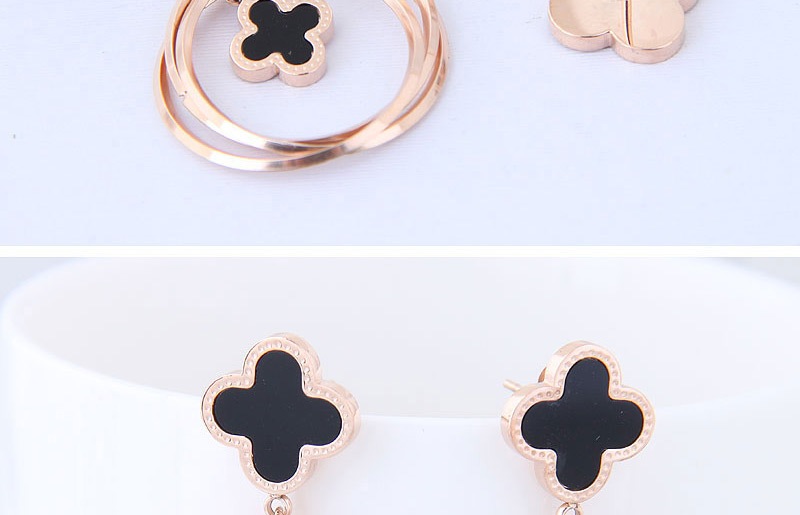 Elegant Rose Gold+black Flower Decorated Circular Ring Earrings,Earrings