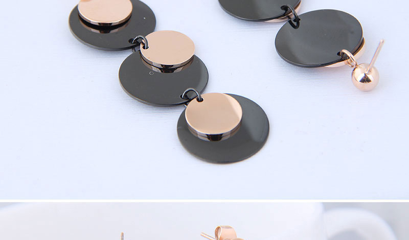 Elegant Rose Gold+black Multi-layer Round Shape Design Earrings,Earrings