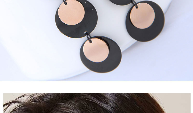 Elegant Rose Gold+black Multi-layer Round Shape Design Earrings,Earrings