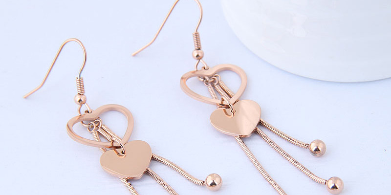 Elegant Rose Gold Heart Shape Design Tassel Earrings,Earrings