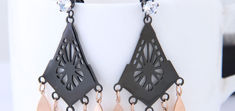 Elegant Rose Gold+black Hollow Out Design Long Earrings,Earrings