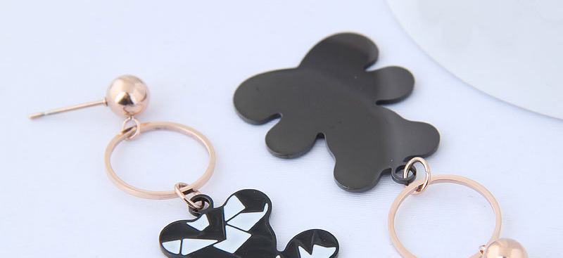 Elegant Rose Gold+black Cartoon Bear Decorated Earrings,Earrings