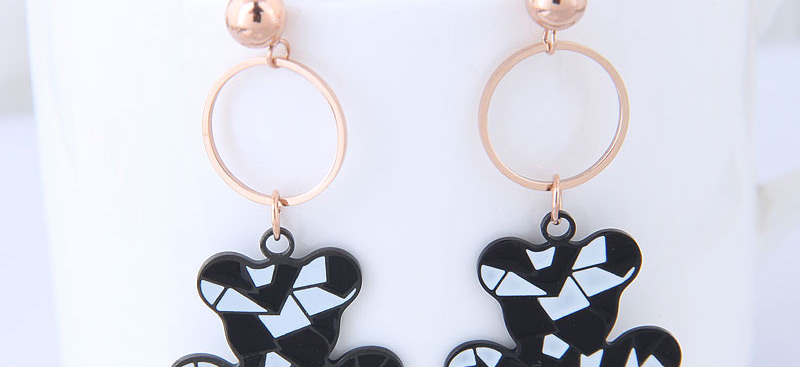 Elegant Rose Gold+black Cartoon Bear Decorated Earrings,Earrings