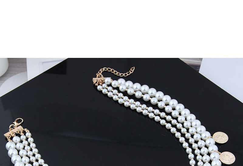 Fashion White+gold Color Multi-layer Design Full Pearl Necklace,Beaded Necklaces
