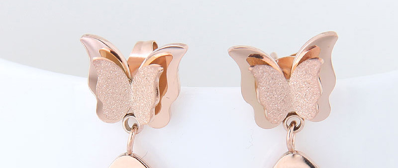 Fashion Rose Gold Butterfly Shape Decorated Earrings,Earrings