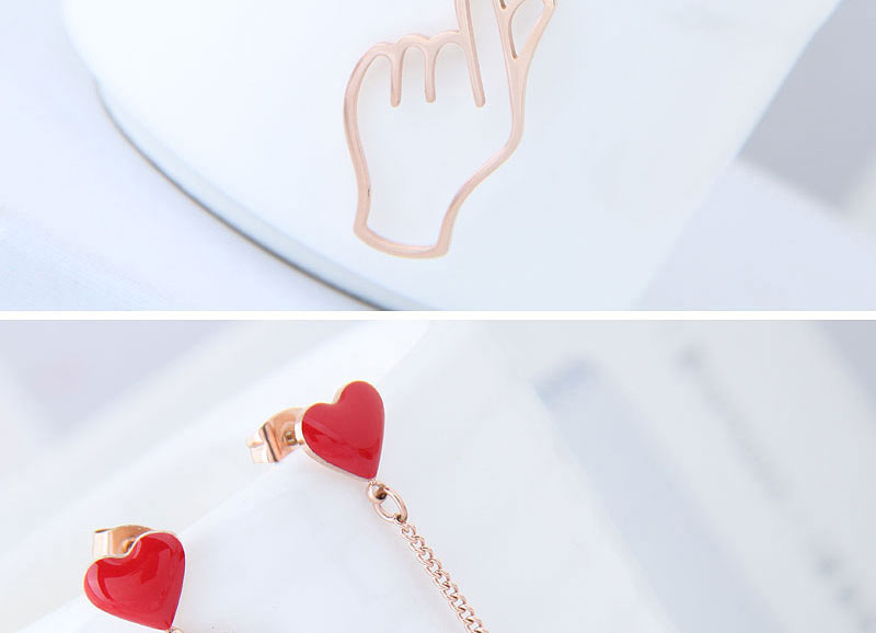 Fashion Rose Gold +red Heart Shape Decorated Earrings,Earrings