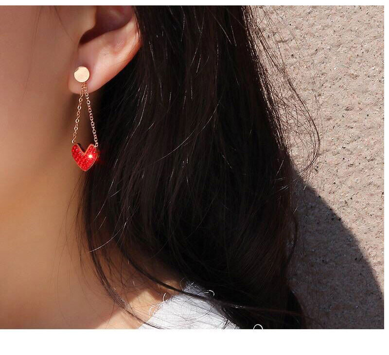 Fashion Rose Gold+red Heart Shape Decorated Tassel Earrings,Earrings