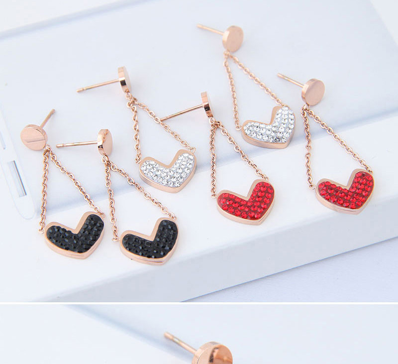 Fashion Rose Gold+red Heart Shape Decorated Tassel Earrings,Earrings