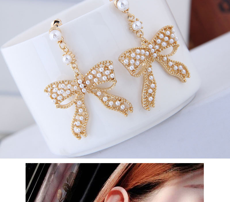 Fashion Gold Color Bowknot Shape Decorated Earrings,Stud Earrings