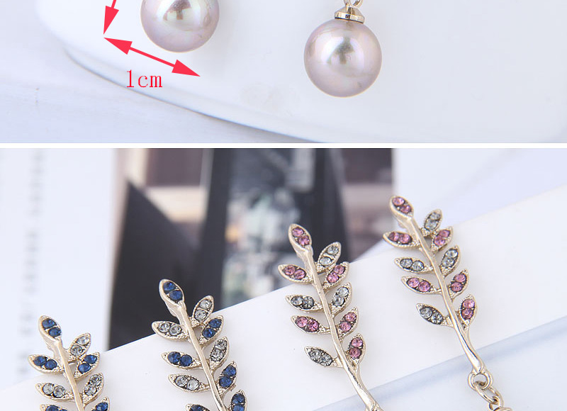 Fashion Blue+white Leaf Shape Decorated Earrings,Drop Earrings