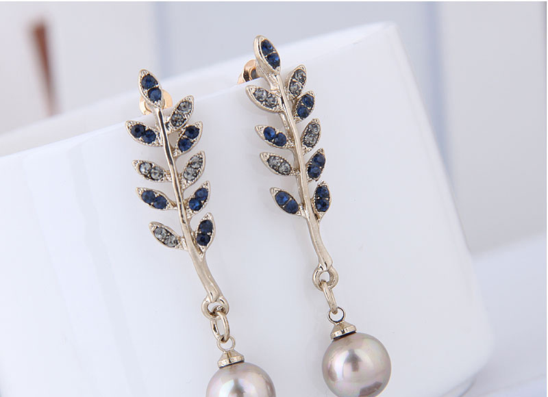 Fashion Blue+white Leaf Shape Decorated Earrings,Drop Earrings
