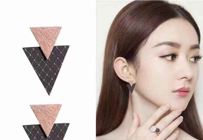 Fashion Rose Gold+black Triangle Shape Decorated Earrings,Earrings