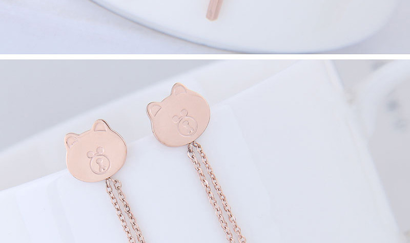 Fashion Rose Gold Bear Shape Decorated Tassel Earrings,Earrings