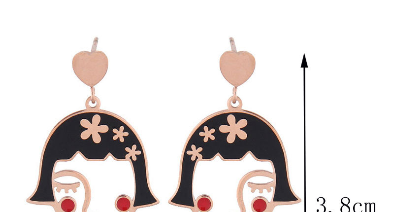 Fashion Rose Gold+black Portrait Shape Decorated Earrings,Earrings
