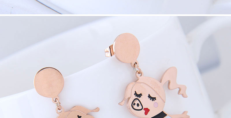 Fashion Rose Gold Pig Shape Decorated Earrings,Earrings