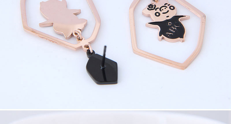 Fashion Rose Gold+black Pig Shape Decorated Earrings,Earrings