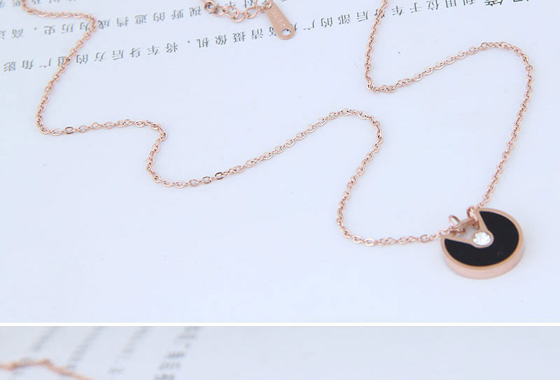 Fashion Rose Gold+black Round Shape Pendant Decorated Necklace,Necklaces