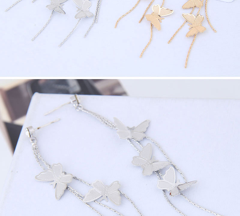 Fashion Silver Color Butterfly Shape Decorated Tassel Earrings,Drop Earrings