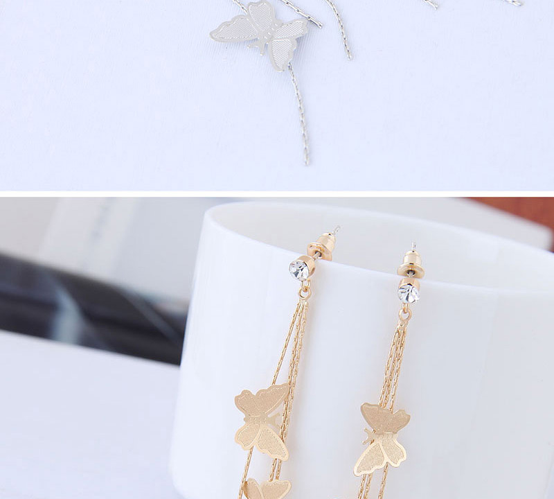 Fashion Silver Color Butterfly Shape Decorated Tassel Earrings,Drop Earrings