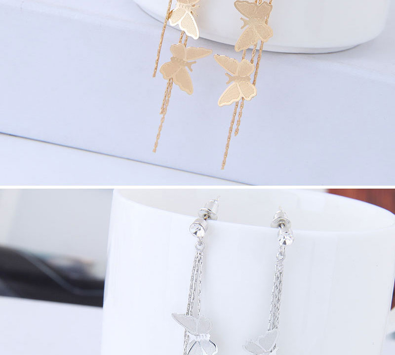 Fashion Gold Color Butterfly Shape Decorated Tassel Earrings,Drop Earrings