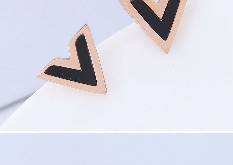 Fashion Black+rose Gold Letter V Shape Decorated Earrings,Earrings