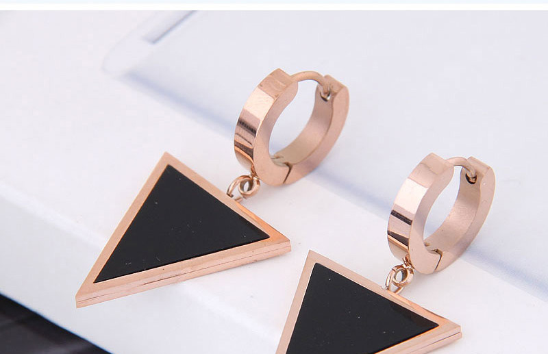 Fashion Black+rose Gold Triangle Shape Decorated Earrings,Earrings