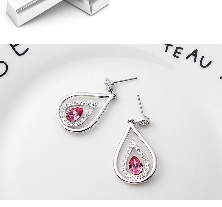 Fashion Plum Red+silver Color Water Drop Shape Decorated Earrings,Crystal Earrings