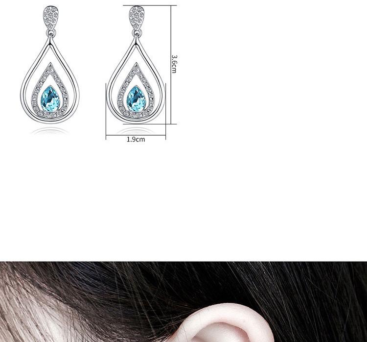 Fashion Silver Color+navy Water Drop Shape Decorated Earrings,Crystal Earrings