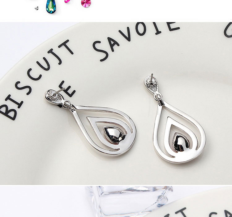 Fashion Silver Color+blue Water Drop Shape Decorated Earrings,Crystal Earrings