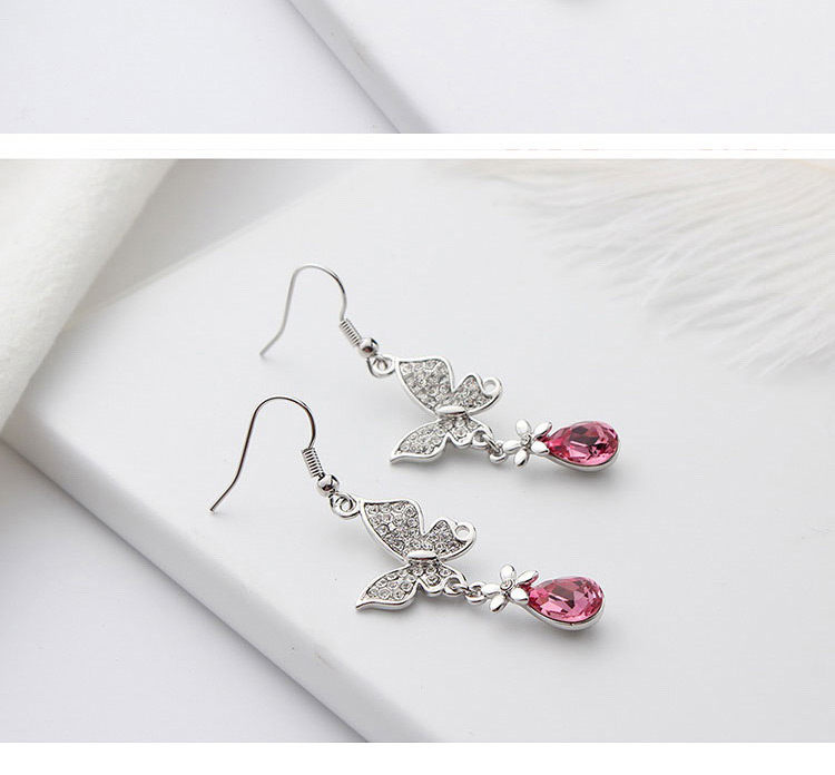 Fashion Silver Color+plum Red Butterfly Shape Decorated Earrings,Crystal Earrings