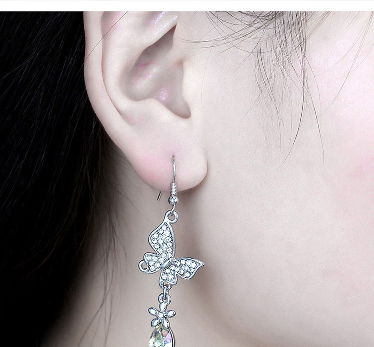 Fashion Silver Color+blue Butterfly Shape Decorated Earrings,Crystal Earrings