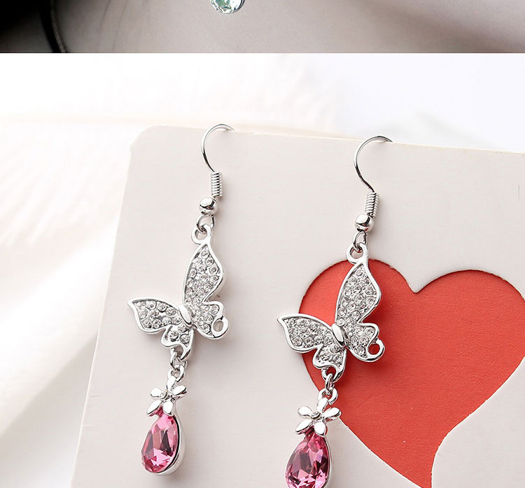 Fashion Silver Color+purple Butterfly Shape Decorated Earrings,Crystal Earrings