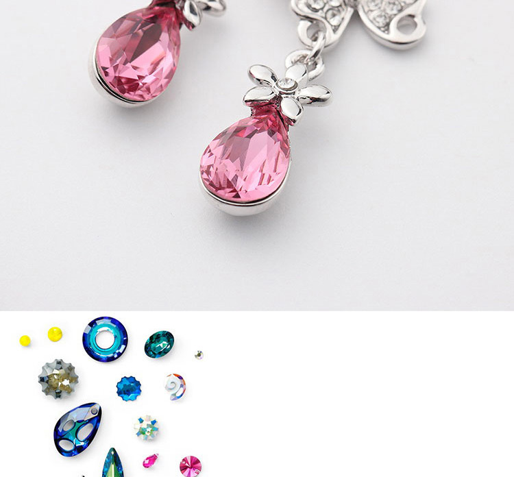 Fashion Silver Color+plum Red Butterfly Shape Decorated Earrings,Crystal Earrings