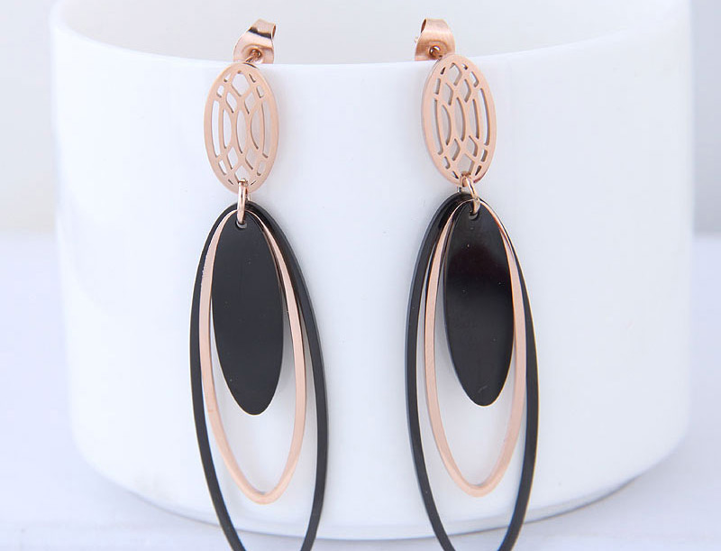 Fashion Rose Gold+black Hollow Out Design Earrings,Earrings
