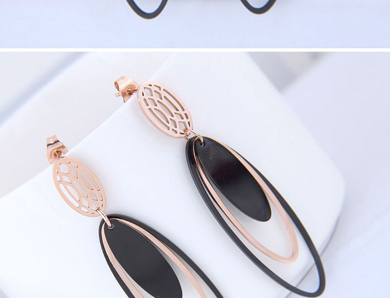 Fashion Rose Gold+black Hollow Out Design Earrings,Earrings