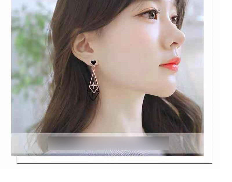 Fashion Rose Gold+black Heart Shape Decorated Earrings,Earrings