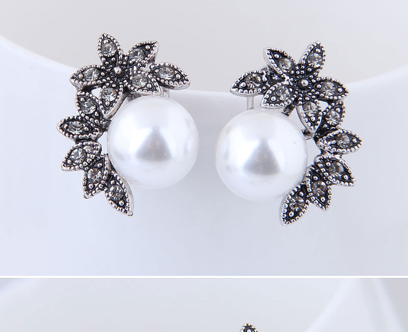 Fashion Beige+black Pearl Decorated Earrings,Stud Earrings