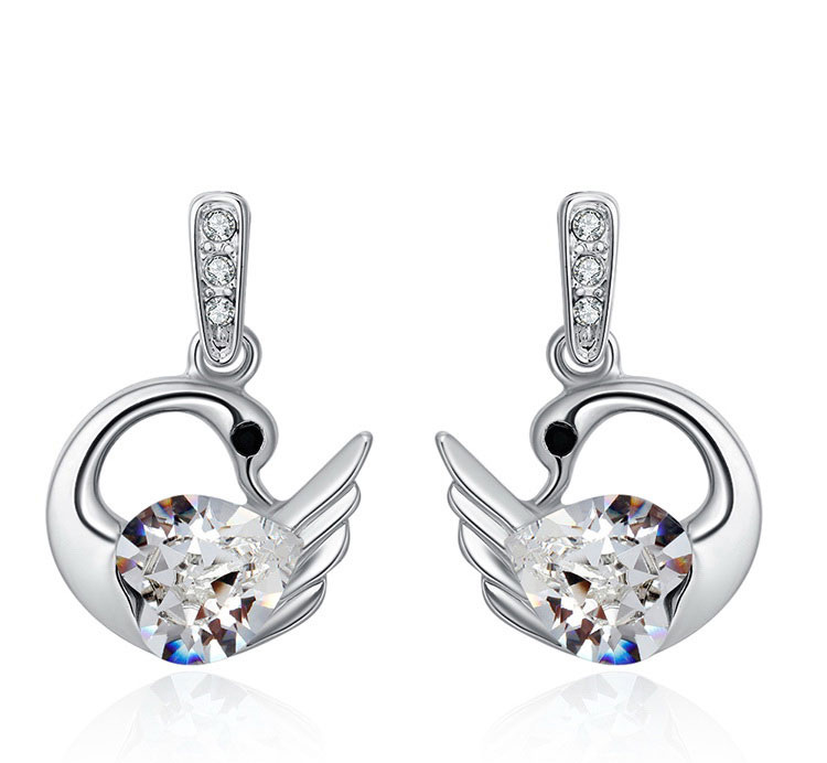 Fashion White Swan Shape Decorated Earrings,Crystal Earrings