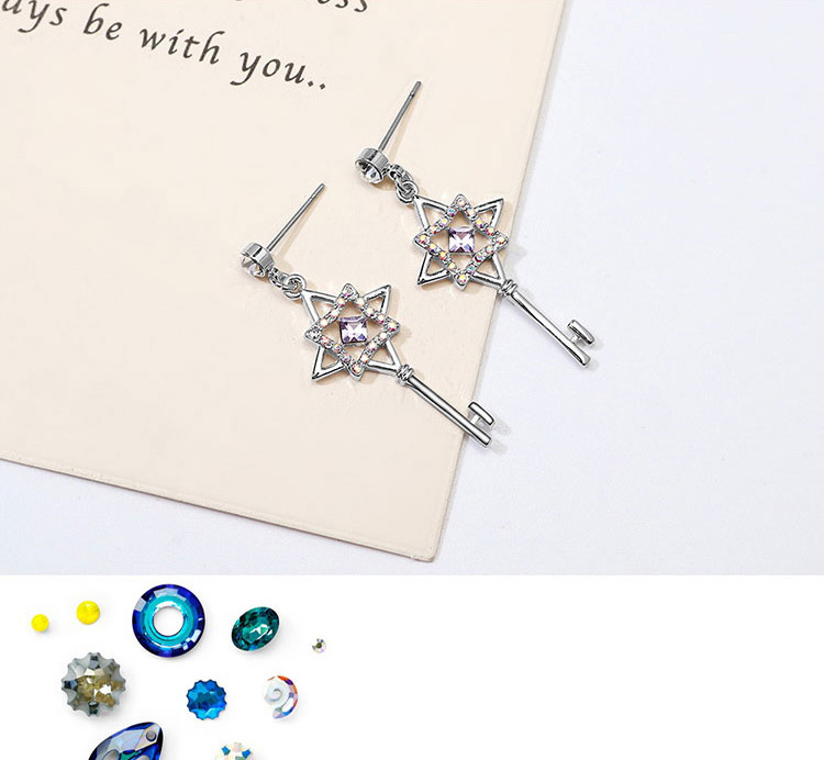 Fashion Silver Color Key Shape Decorated Earrings,Crystal Earrings