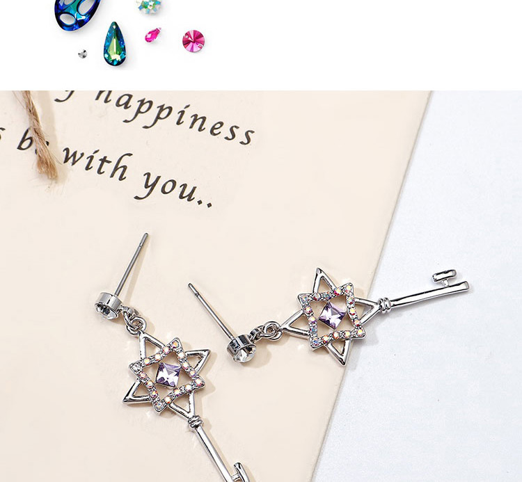 Fashion Silver Color Key Shape Decorated Earrings,Crystal Earrings